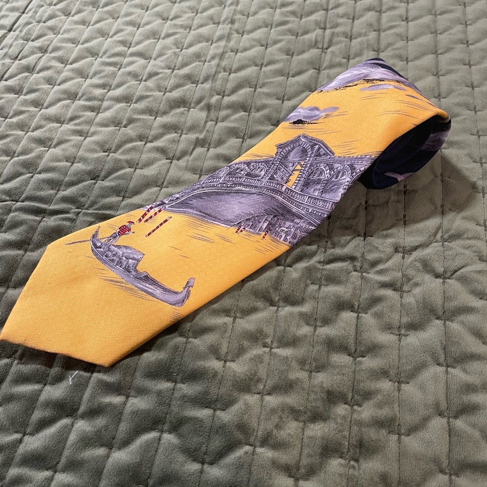 Pura Seta 100% silk blue yellow Italian‎ necktie